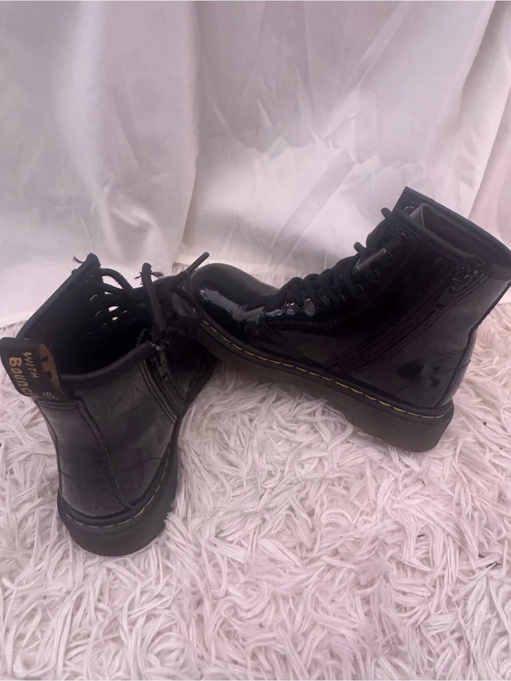 Black Patent Lace-Up Combat Boots for Girls